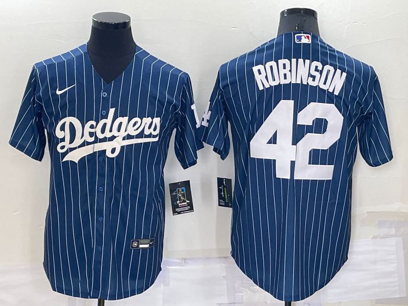 Men Los Angeles Dodgers 42 Robinson Blue Stripe Throwback Nike 2022 MLB Jerseys